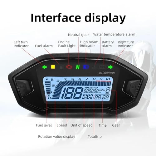 Motorcycle Speedometer Tachometer Universal 13000rpm LCD Digital Odometer