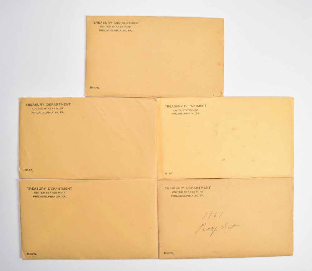 Lot (5) 1961 US Mint Proof Set Envelope - NO Coins Empty
