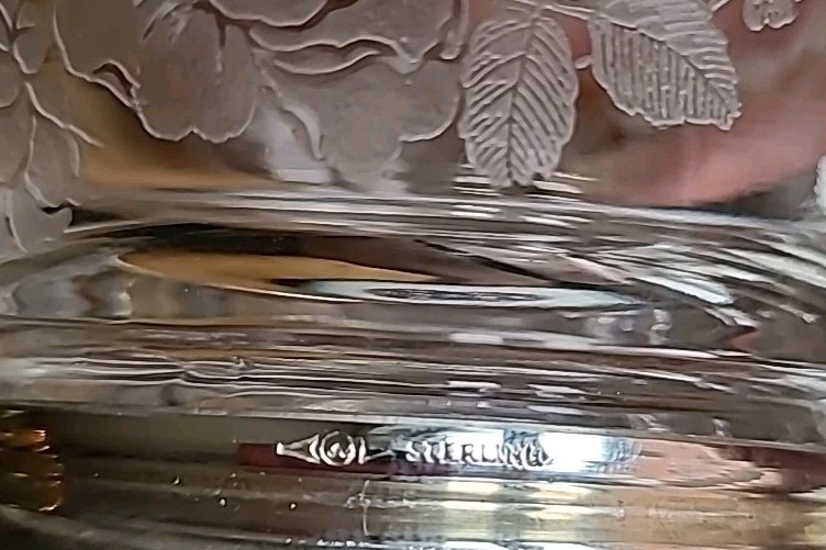 Vintage Etched Bowl With Sterling Silver Base Unknown Hallmark