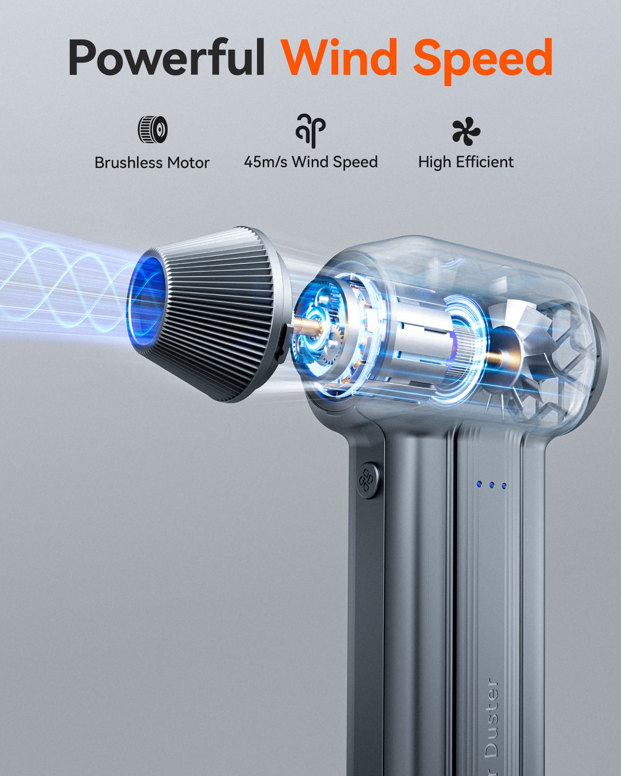 WOLFBOX DF60 110000RPM Compressed Air Duster 3-Speed w/ 5 Nozzles, Fast Charging