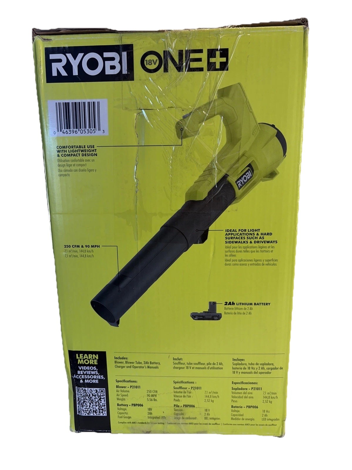 RYOBI ONE+ 18V 250 CFM Blower Kit 2Ah Battery & Charger P21011K