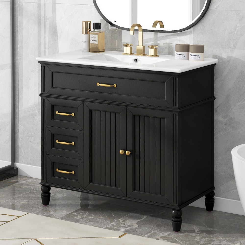 36" Bathroom Vanity with Sink, Bathroom Cabinet with Drawers, Solid Frame