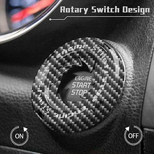 Rotary Push Start Button Cover - Carbon Fiber Engine Start/Stop Accessory, Car &