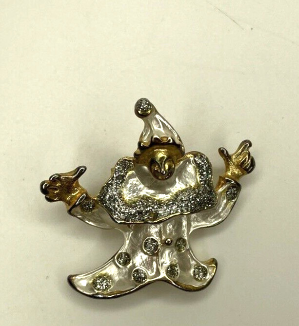 Brooch Clown Glitter Silver Gold