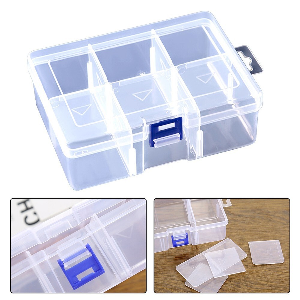 Compact Plastic Storage Box with 6 Adjustable Grids for Screw Organizer