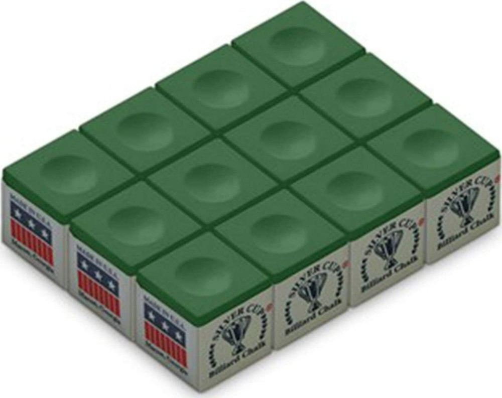 Silver Cup Billiard Chalk - ONE Dozen (Green)