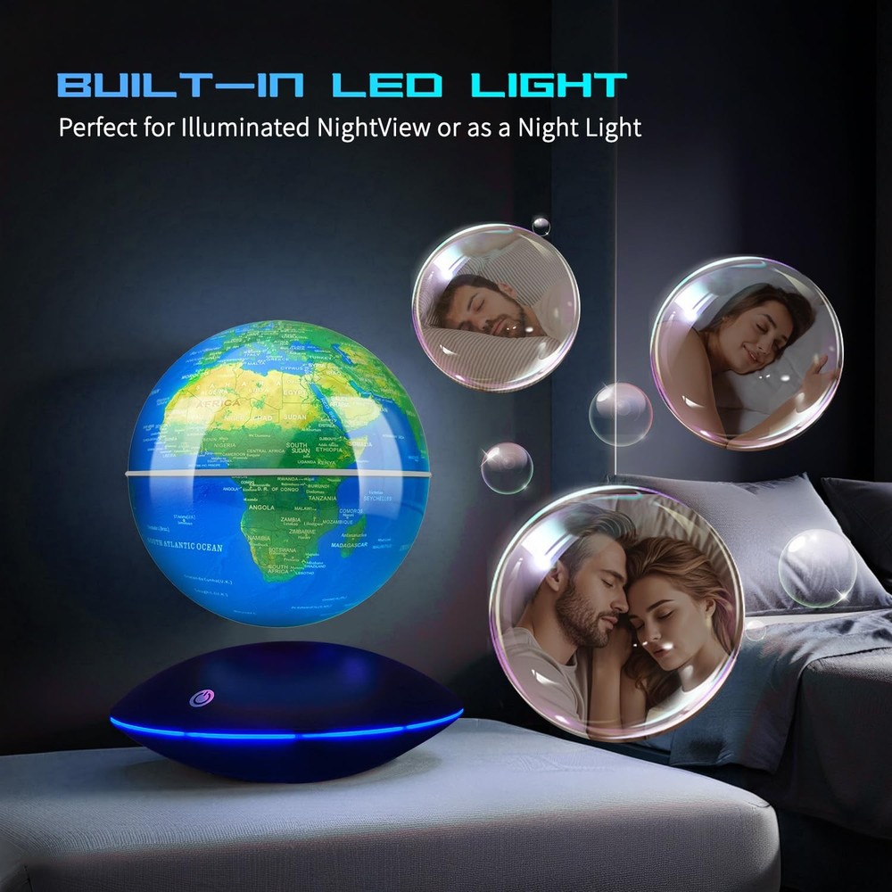 Magnetic Levitating Floating Globe with LED Light, 16 Colors Cool Tech Gadget...