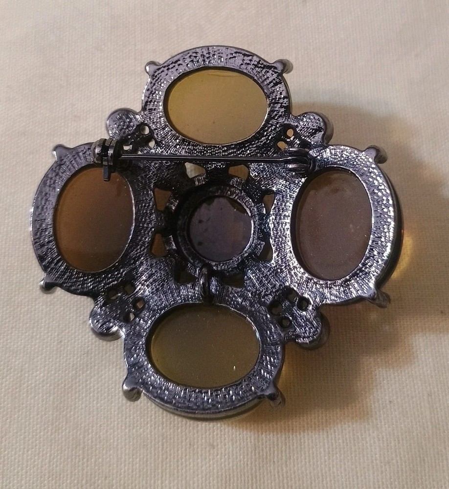 Green Moonstone Cabachon Brooch 2 Inch Diameter