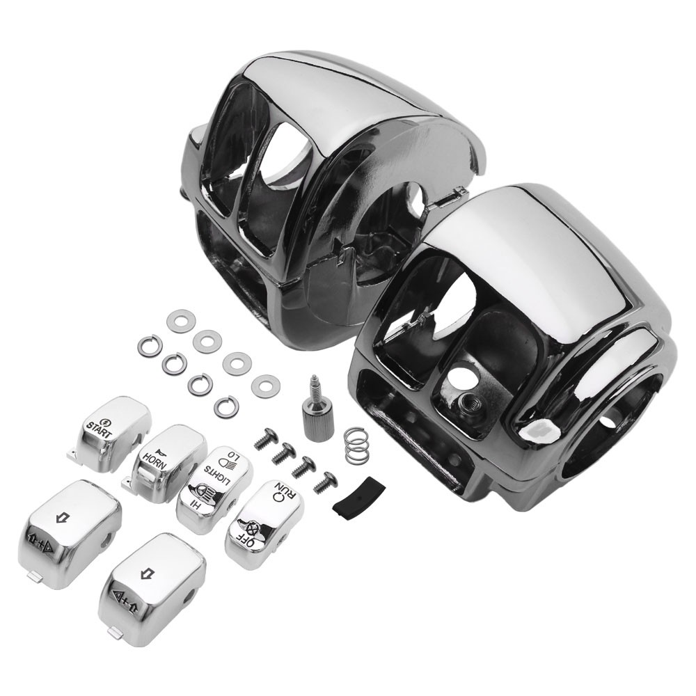 Motorcycle Hand Control Switch Housing Covers w/6pcs Button Cap For Harley Dyna