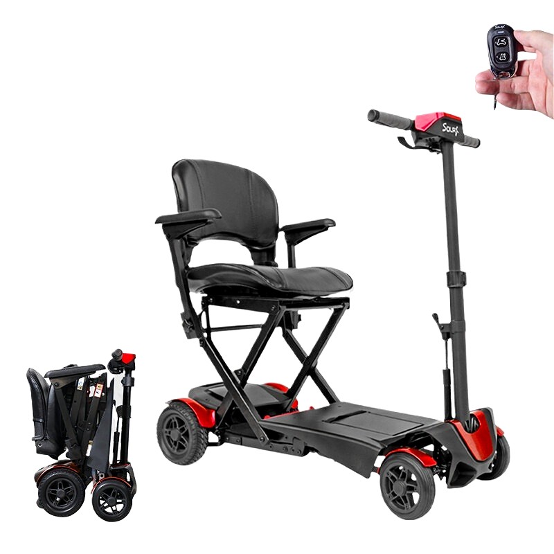 Remote Control Foldable Electric Mobility Scooter Lightweight 10 miles 24V Red