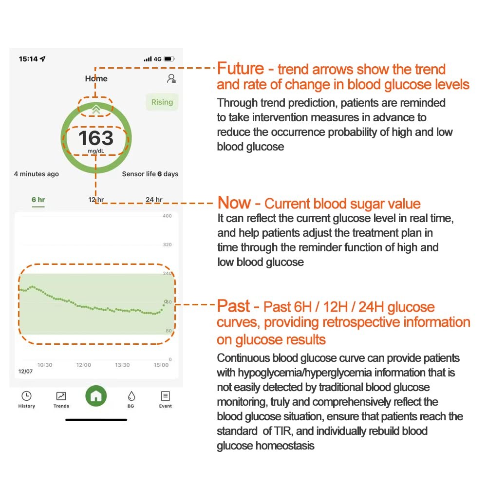 AiDEX 24 Hour Continuous Glucose Monitoring System Home Diabetes Glucose Sensor