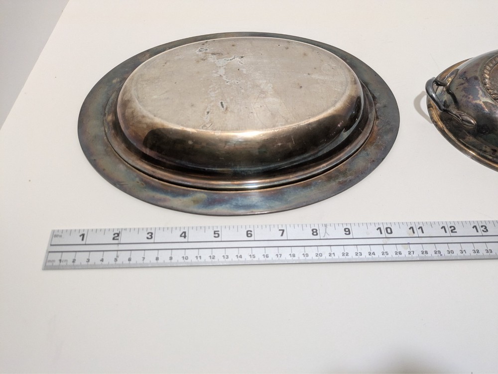 Crescent Silverware Mfg Co Oval Covered Serving Dish # 3157 - 2 Pcs - Monogram G