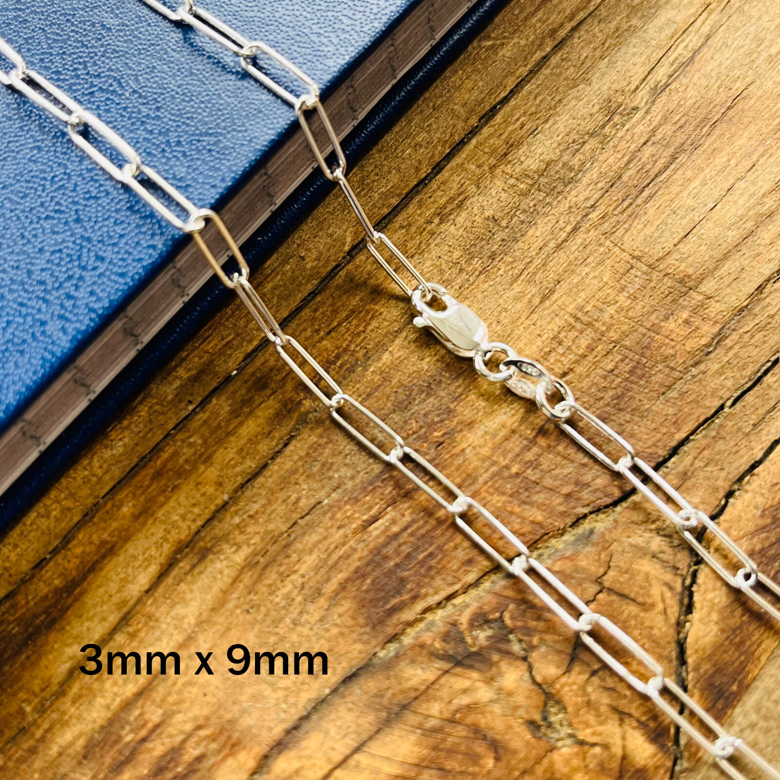 Real Solid 925 Sterling Silver Paper clip Chain Paperclip Necklace Made in Italy