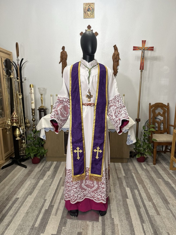 PURPLE COPE VESTMENT CHASUBLE WITH STOLE