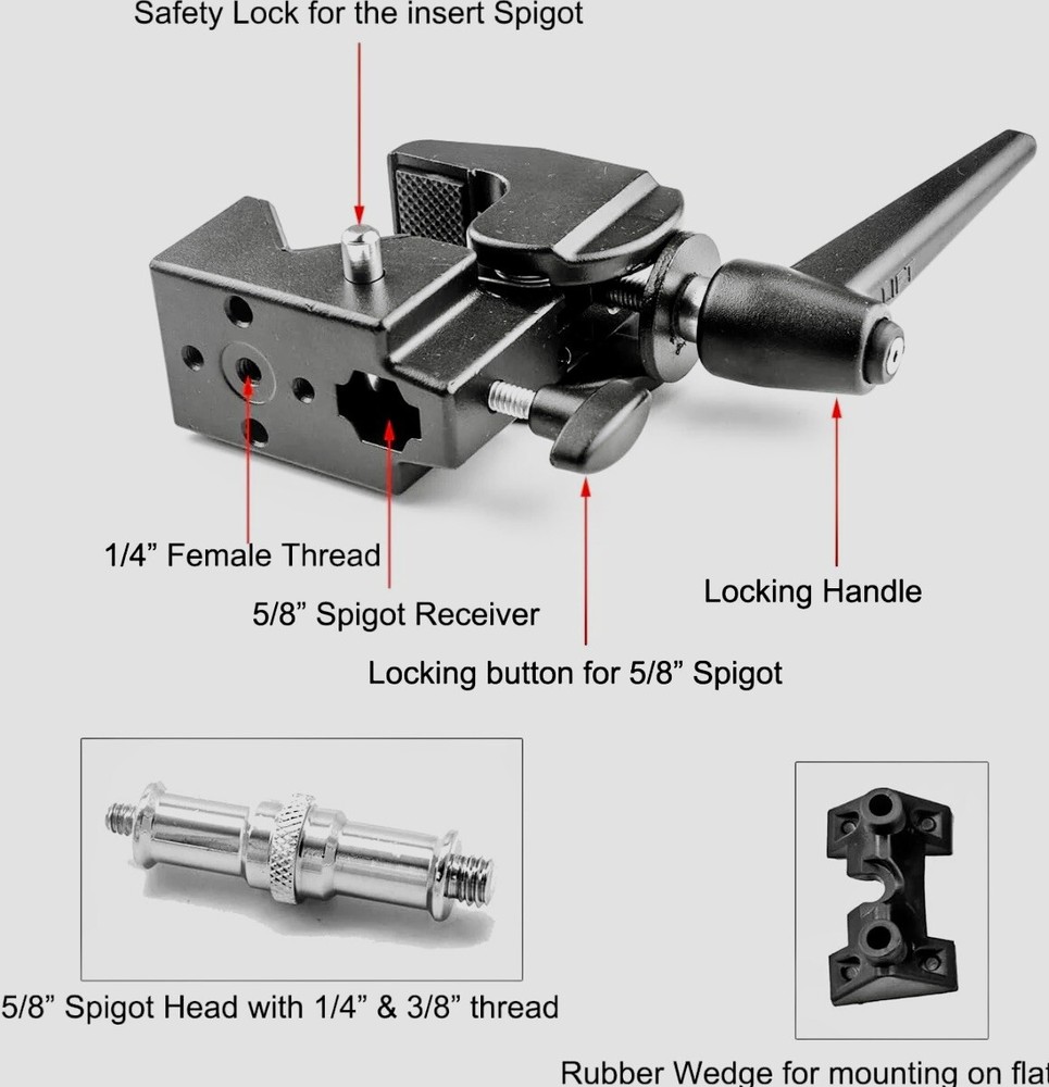 Multi-Function Super Clamp with Standard Stud for Photography Studio Video Camer