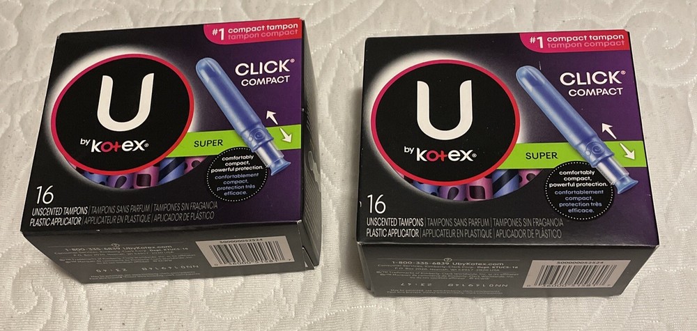 (2) U By Kotex Click Compact Tampons - Super Absorbency-Unscented - 16ct. Each