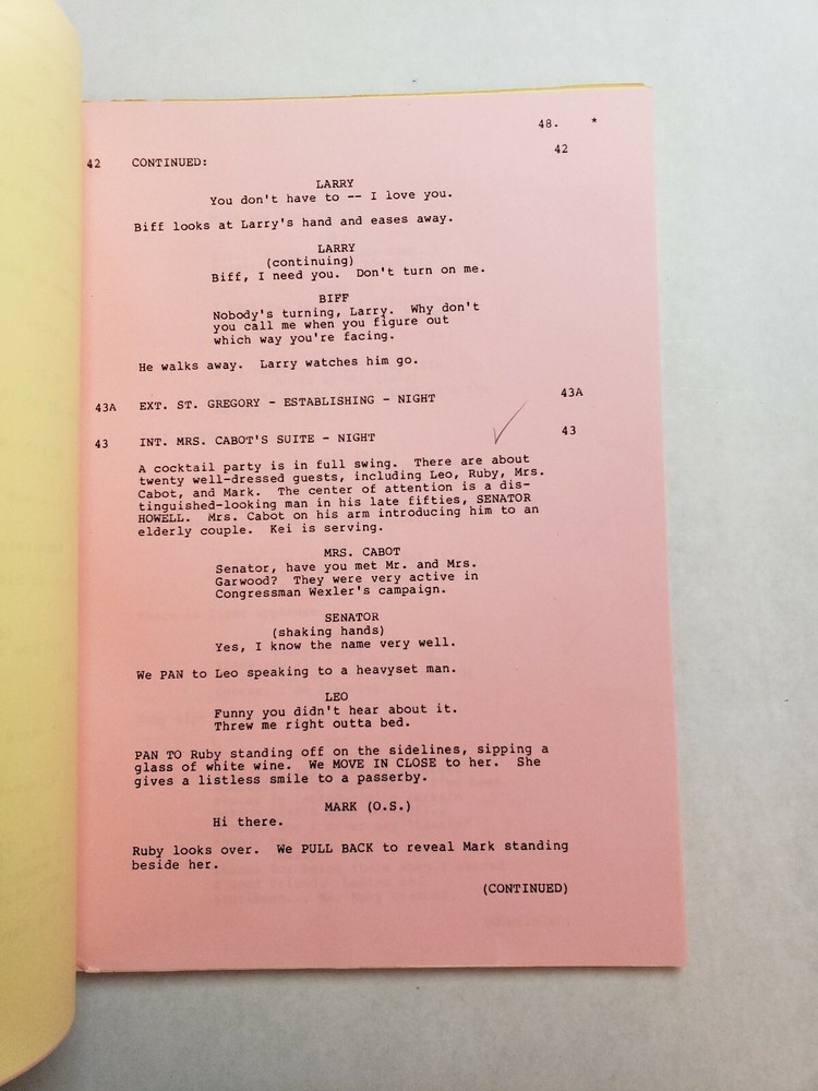 HOTEL / Arthur Hailey 1984 Script, CONNIE SELLECCA & JAMES BROLIN "Transitions"