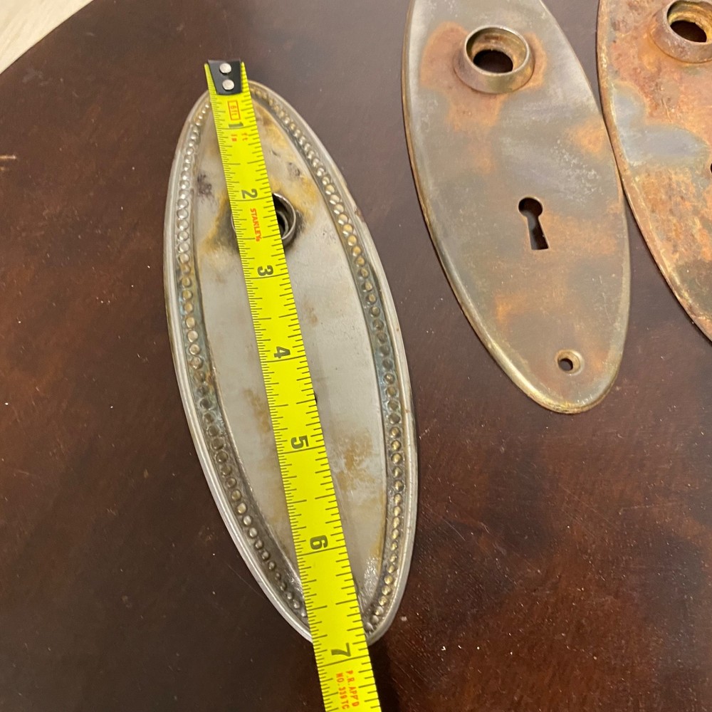 4 Vintage Oval Brass Or Bronze Plated Door Knobs • 3 Back Plates