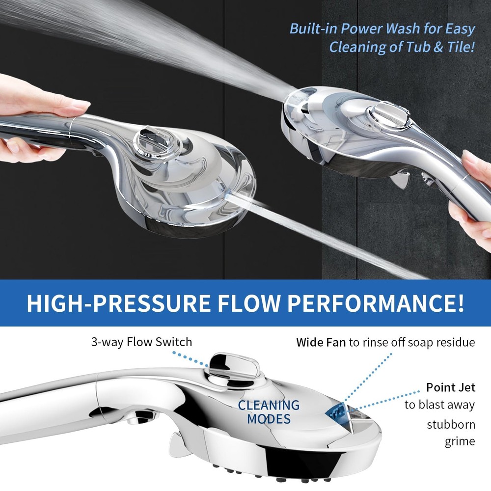 WATFIGBY RV Shower Head with Hose, Handheld, 10 Modes Silver