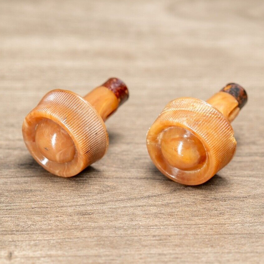 Midcentury Bendix Radio Knobs 2pc Caramel Swirled Plastic 1/4" Opening D Shaft