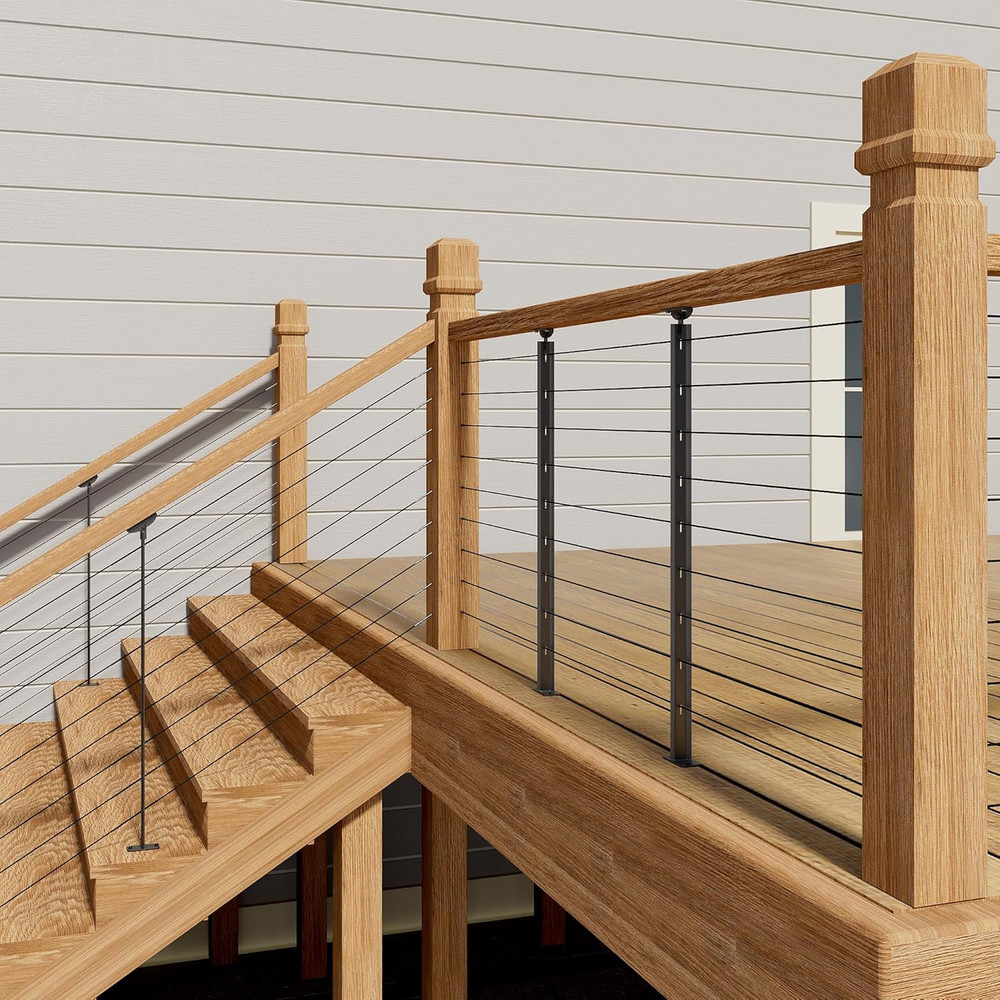 2Pack 36" Adjustable Stainless Steel Cable Railing Posts for Decks, Black