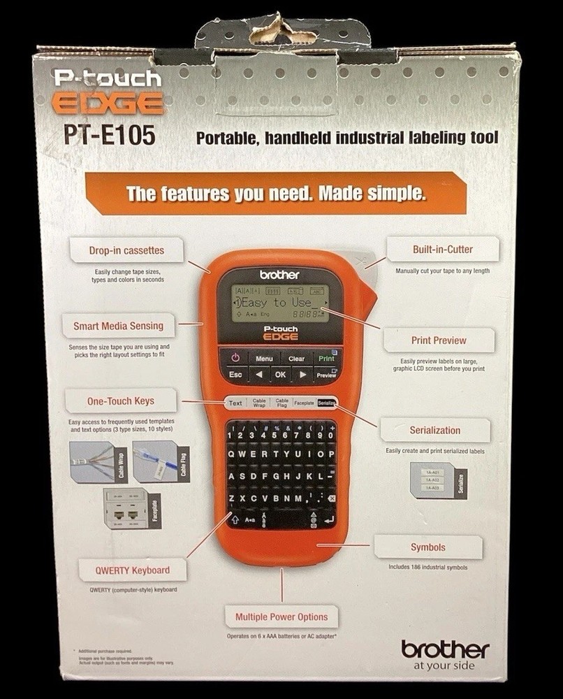 Brother P-Touch PTE105 Handheld Label Maker - Orange/Black NEW