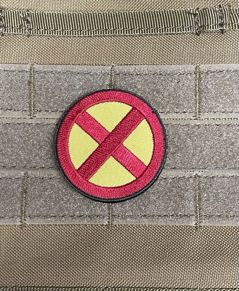 Marvel X-Men X Logo Tactical Morale Patch Hook Loop Backing Yellow Red Hook Loop