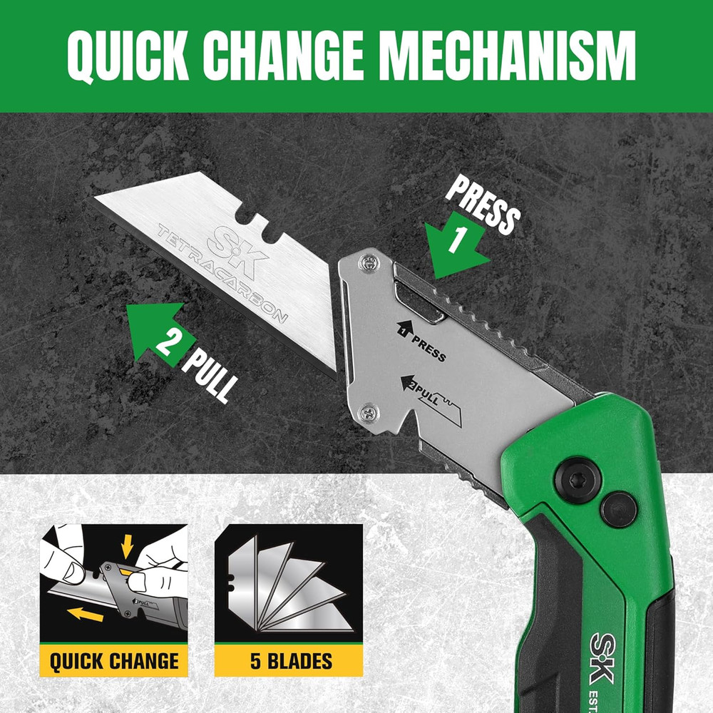 Folding Utility Knife with Additional Wire Cutter, Quick Change Box Cutter, Blad