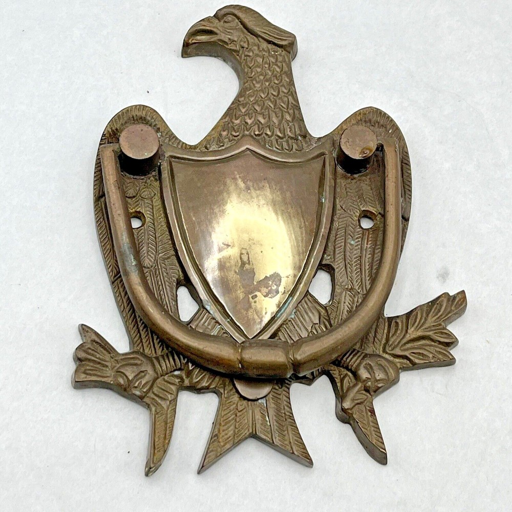 Vintage Solid Brass Door Knocker American Eagle & Shield 6.5" Tall