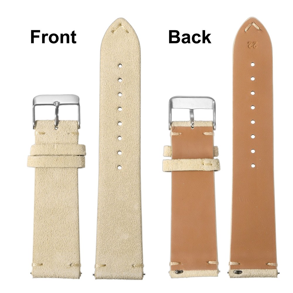 Suede Leather Strap Watch Bands Quick Release 22 mm Cream