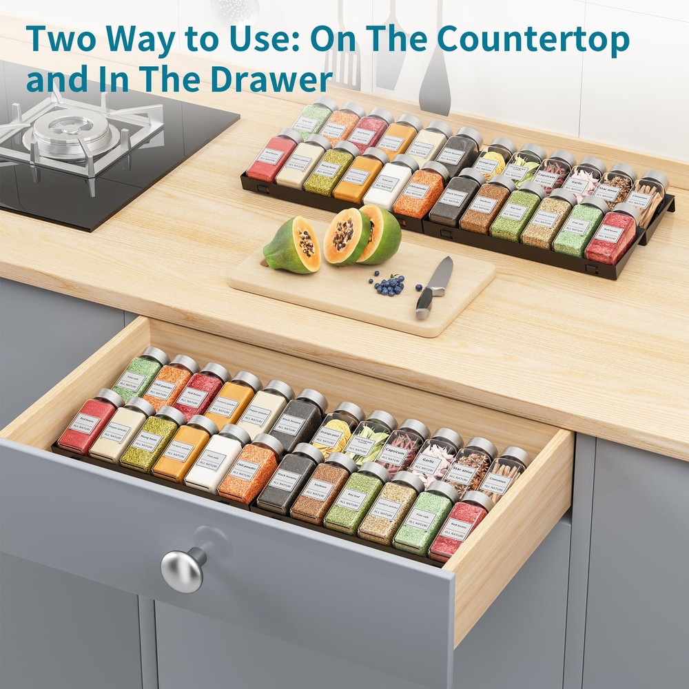 Spice Drawer Organizer 4 Tier Metal Insert Organization Kitchen Countertop
