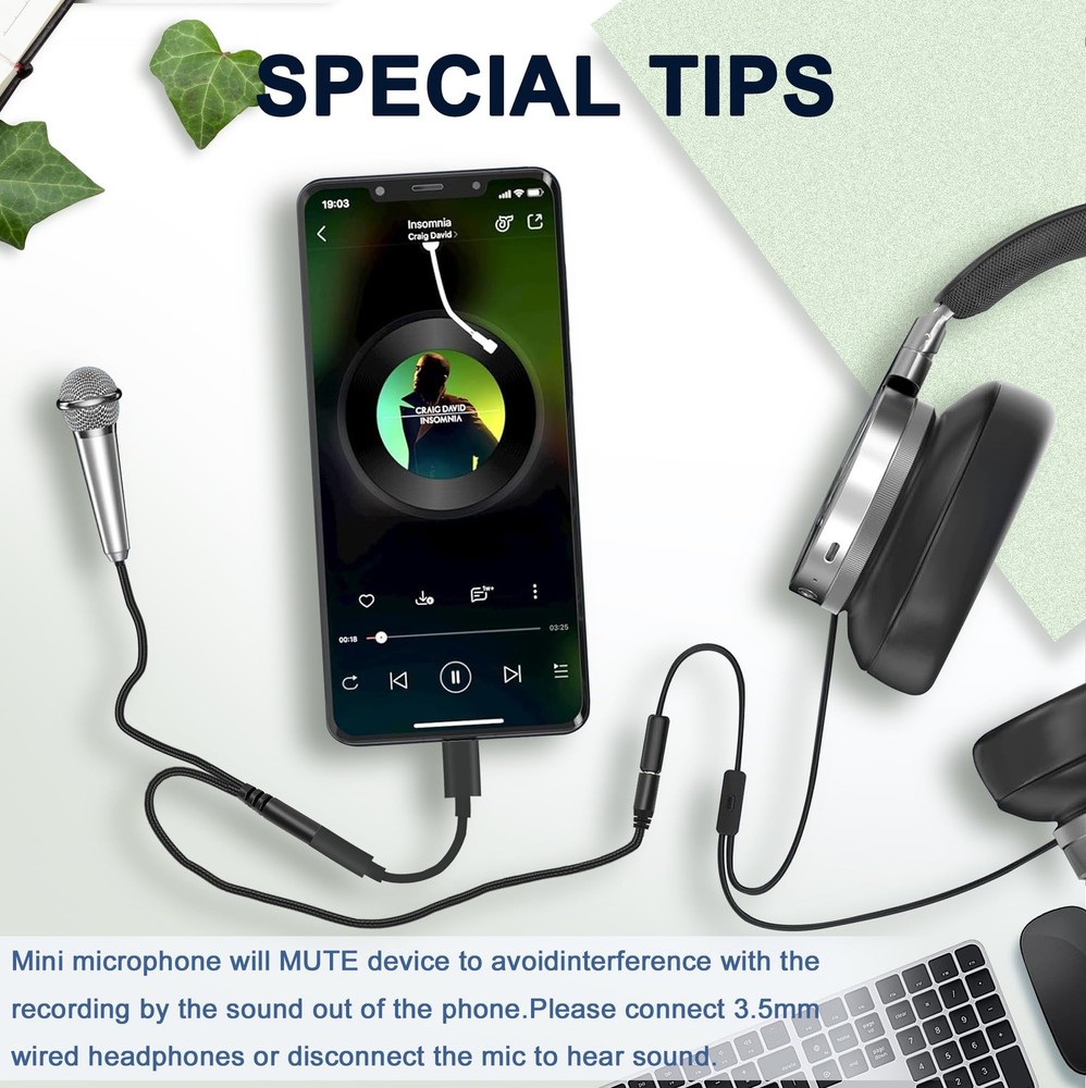 USB C Mini Microphone Karaoke, Portable ASMR Microphone for Android Phone/iPh...