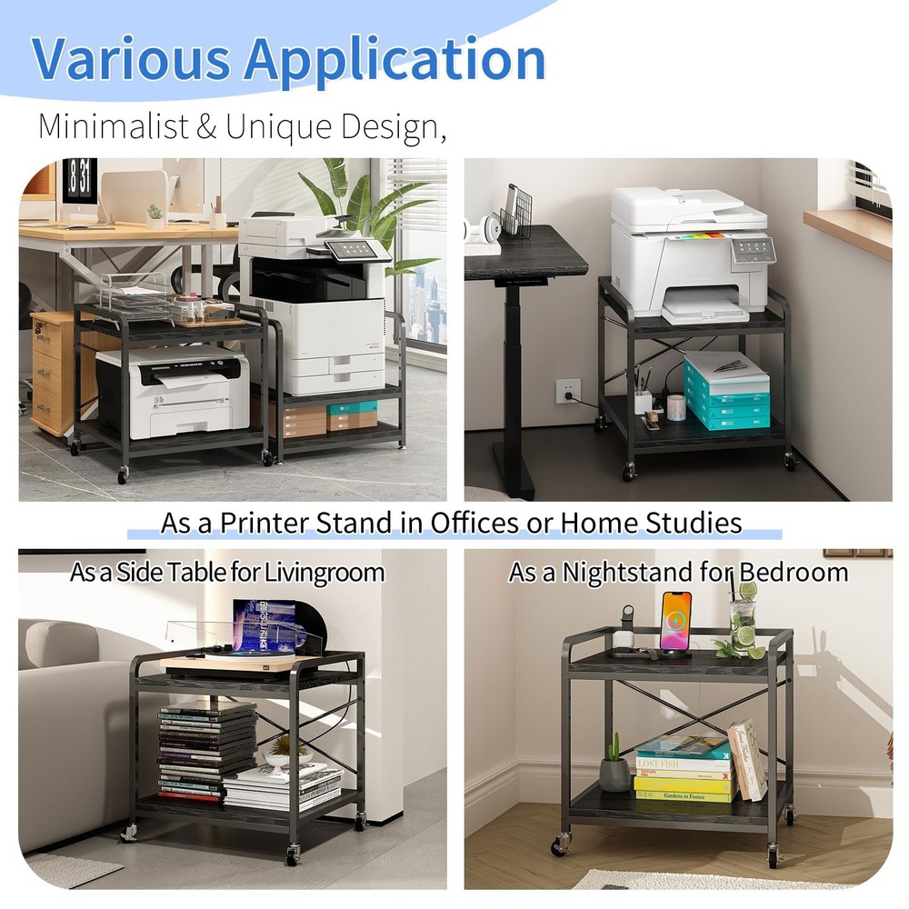 METYERRY Under Desk Printer Stand with Power Outlet,2 Tier Large Printer Tabl...