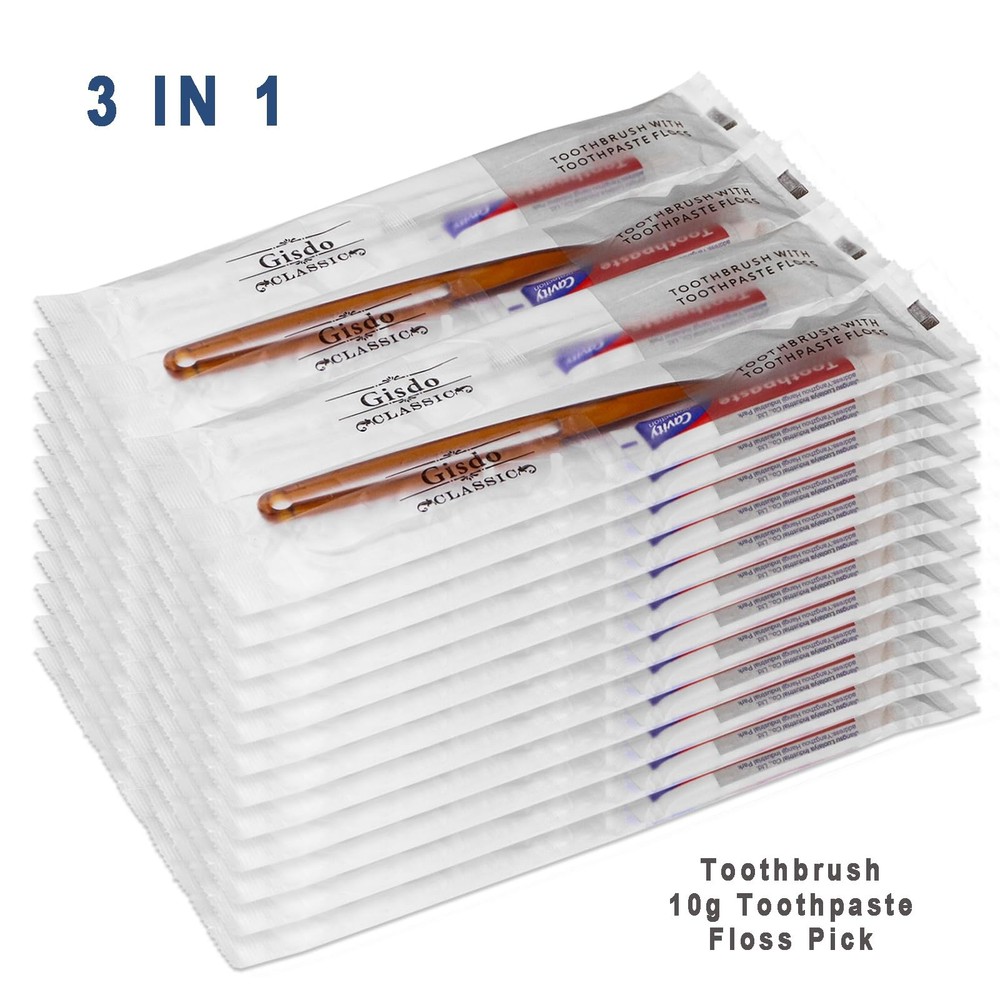 100 pcs Disposable Toothbrushes with Toothpaste Floss Individually Wrapped, 2...