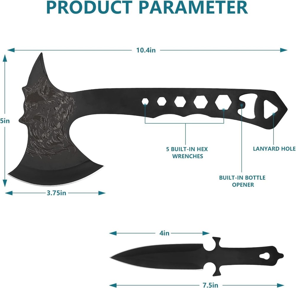 3-Pack Throwing Axes & Tomahawks - Nylon Sheath & Built-in Corkscrew