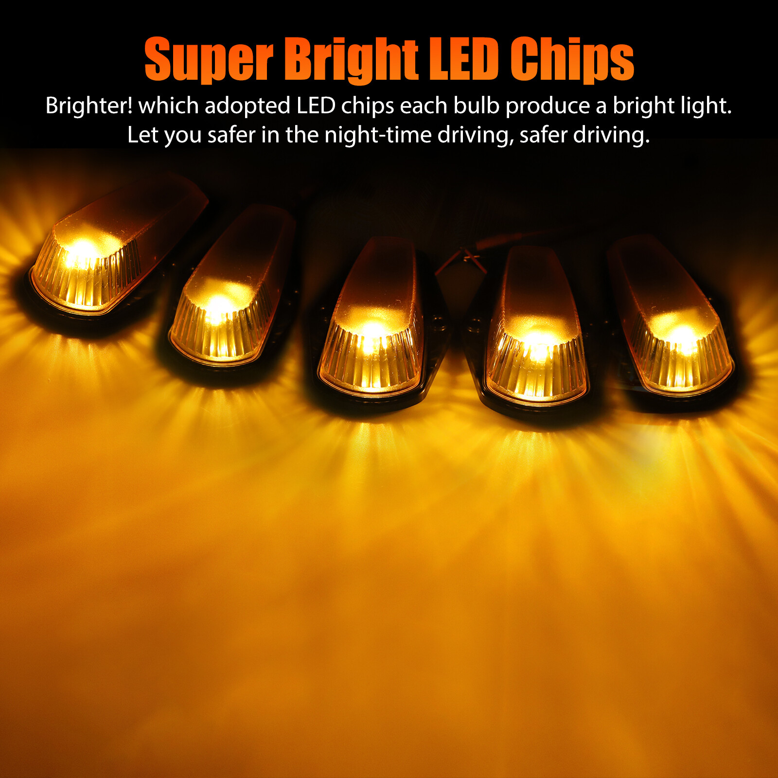 5Pcs For Ford F150 F250 F350 1980-1997 Amber LED Roof Top Cab Marker Lights Kit