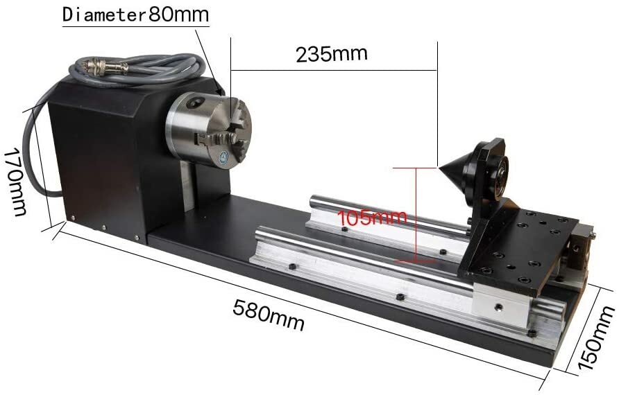 Three-Jaw Rotary Chuck for Laser Engraving Round Objects