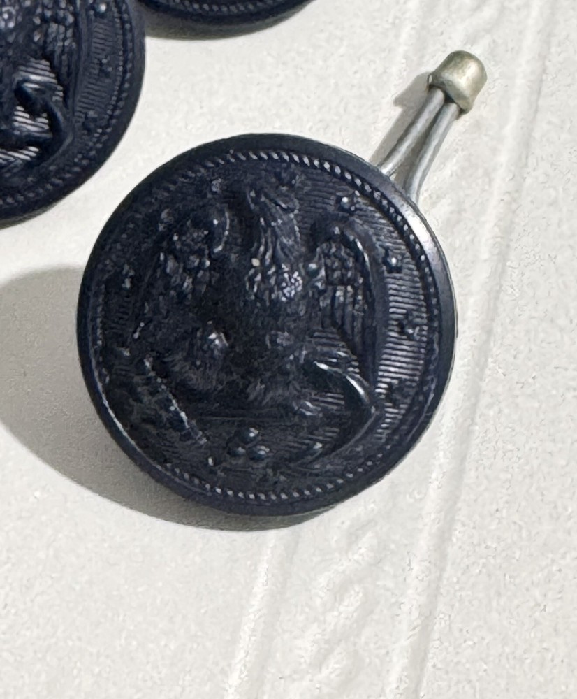 (3) VTG Military Buttons Embossed Eagle Crest .75” Navy Black Toggle Back Loop