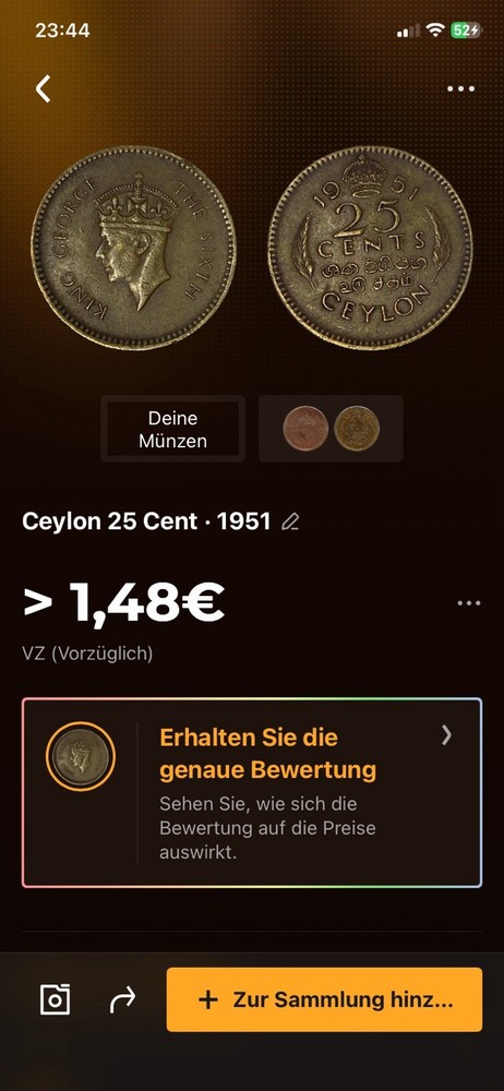1951 Ceylon 25 Cent Coin