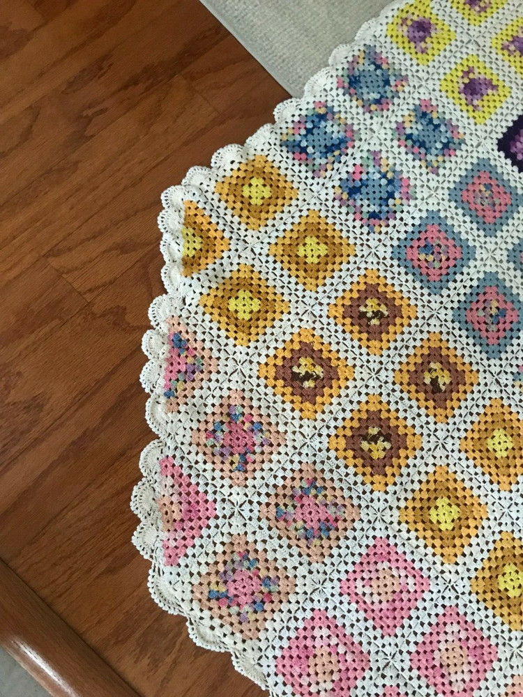 GRANNY Patchwork Pattern Hand Made Crochet Queen Bedspread 97in x 104in, 7lb