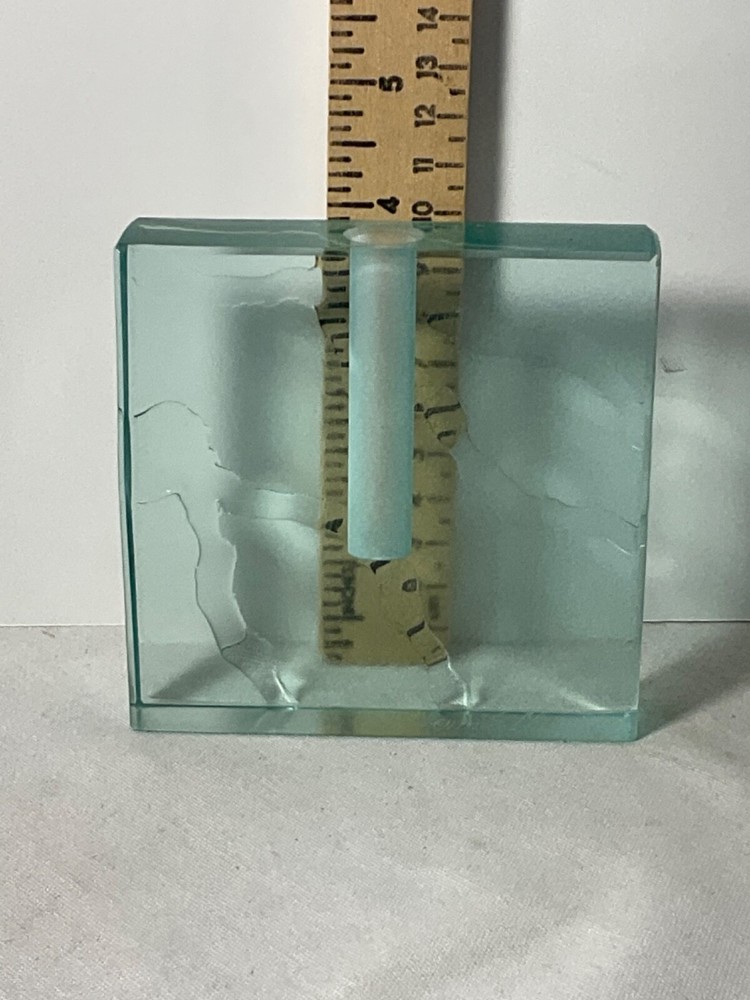 Bud vase crystal glass flat abstract design 4”