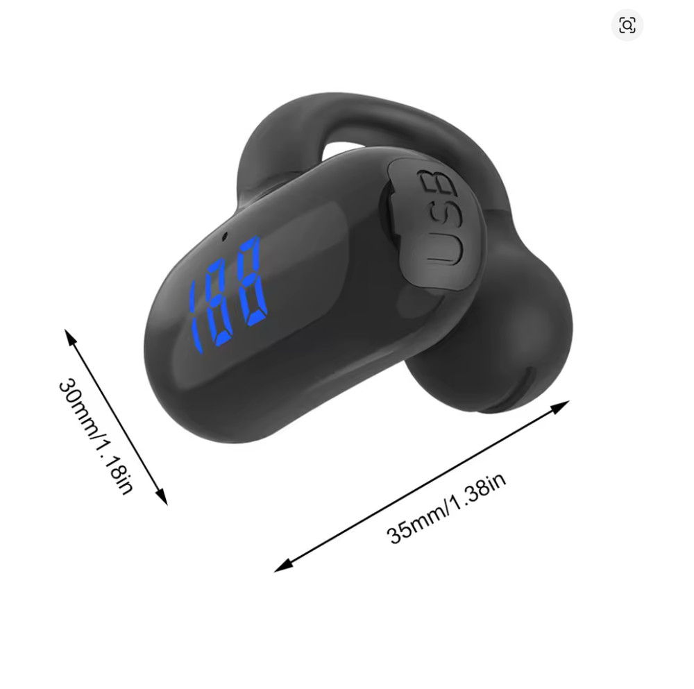 Bluetooth 5.3 Bone Conduction Open Ear Clip Earbud Waterproof Mic LED