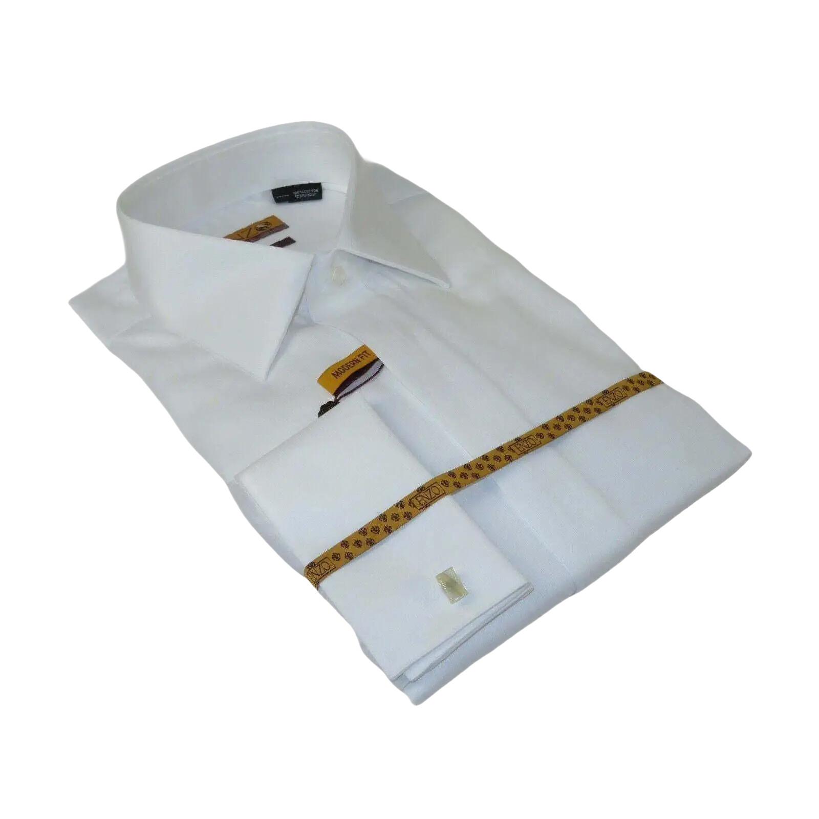 Men 100% Egyptian Cotton Shirt French Cuffs Wrinkle Resistance ENZO 71402 White