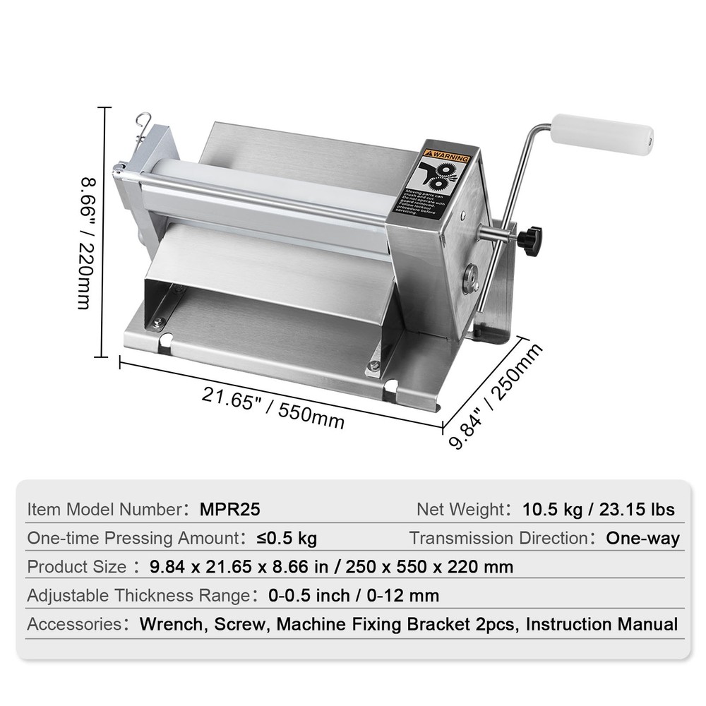 Manual Dough Sheeter Machine Max 1/2" Dough Roller Pastry Press Machine