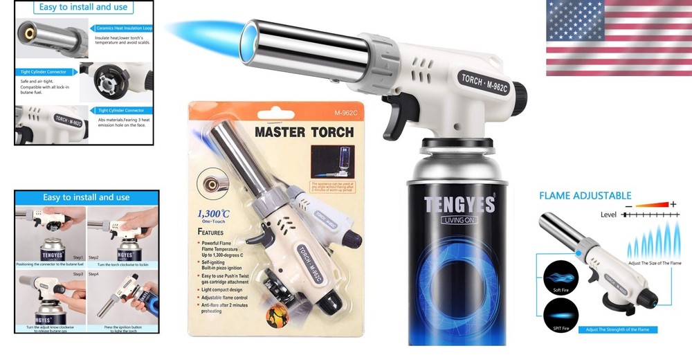 Professional Butane Culinary Torch with Adjustable Flame – Perfect for Crème ...