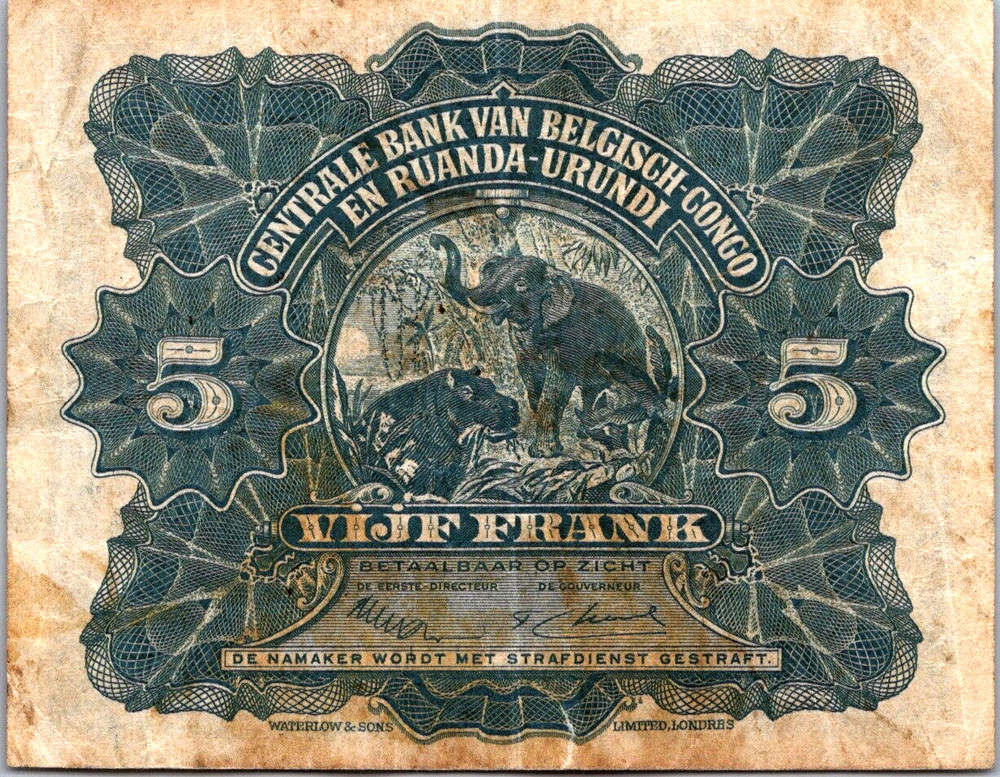 Belgian Congo 5 Francs 1952 Pick # 13b