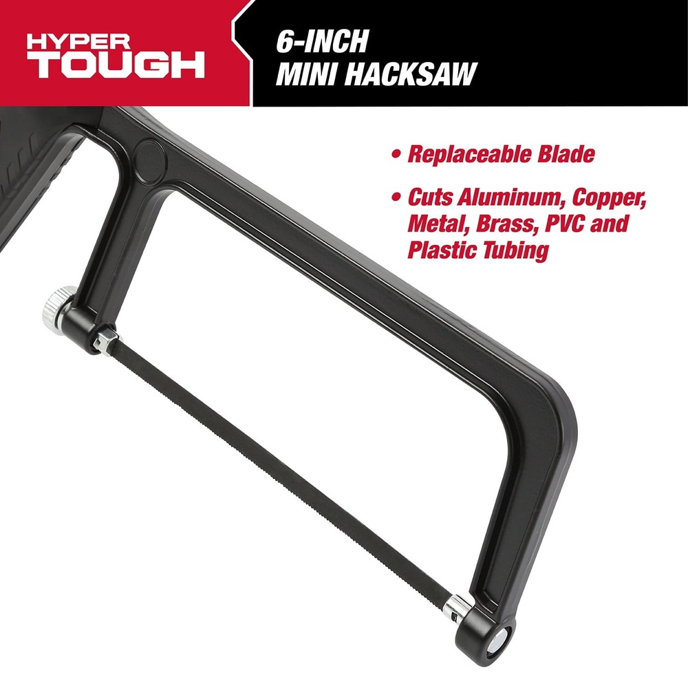 6-inch mini hacksaw with adjustable 24-tooth/inch blade