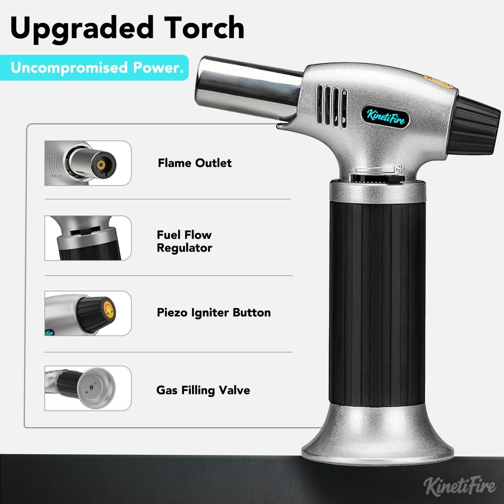 Butane Torch Lighter, Refillable Kithcne Torch with Safety Lock,Continuous Flame