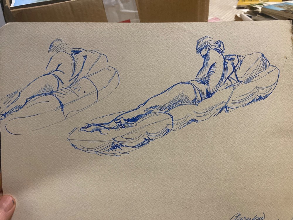 3 Blue ink sketches, 30x20cm