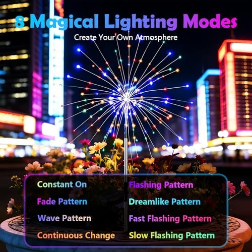 Solar Firework Lights Outdoor, Adjustable 32" to 51" Extra 2 Pack Multicolor